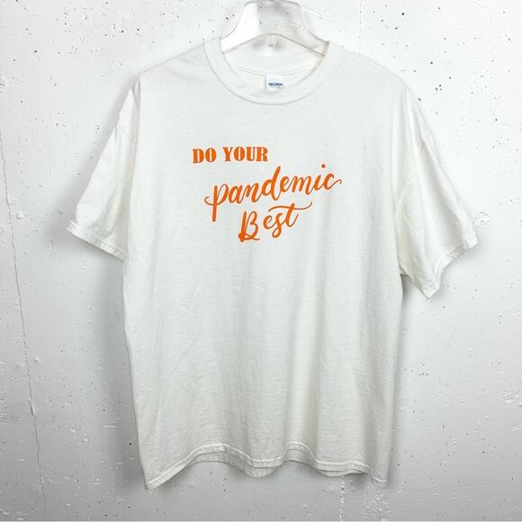 RARE 'Do Your Pandemic Best' Crewneck T-Shirt White Short Sleeve Cotton Size XL - Picture 1 of 7
